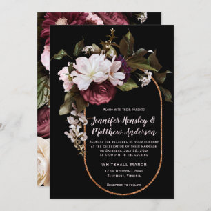 Burgundy, Blush Pink, White Floral Bouquet Wedding Invitation