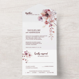 Burgundy & Blush Romantic Floral Wedding All In One Invitation