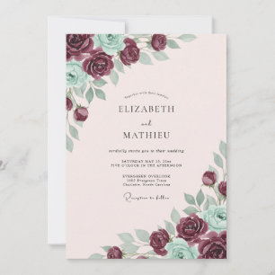 Burgundy Blush Romantic Floral Wedding Invitation