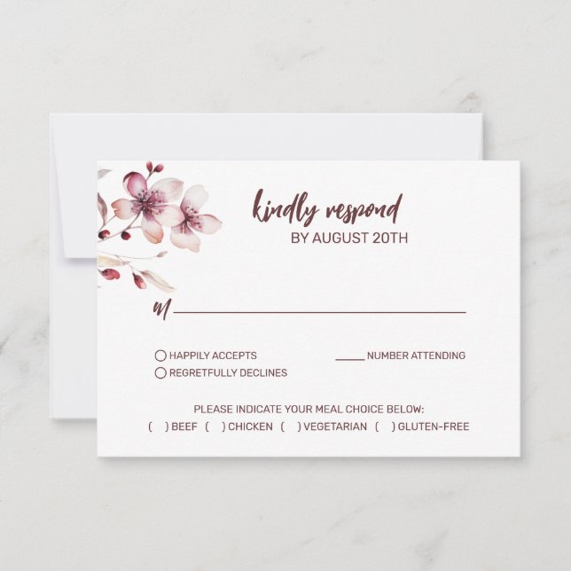 Burgundy & Blush Romantic Watercolor Wedding RSVP Card (Front)