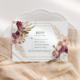 Burgundy, Blush & Rose Gold Elegant Boho RSVP Invi Invitation