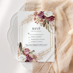 Burgundy, Blush & Rose Gold Elegant Boho RSVP Invitation
