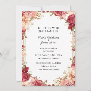 Burgundy Blush Rose Gold Wedding Invitation