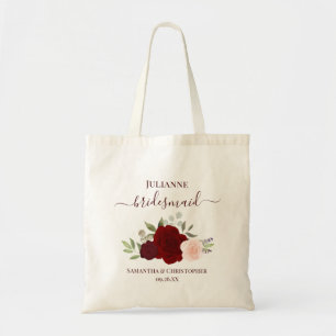 Burgundy & Blush Roses Bridesmaid Wedding Favor Tote Bag