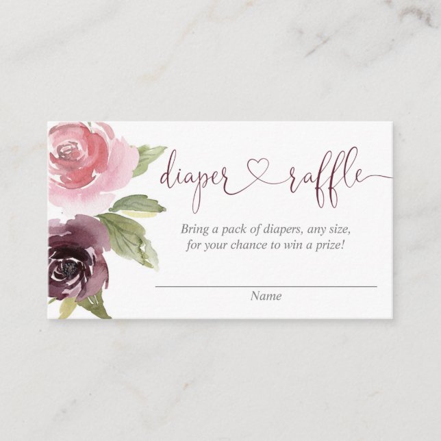 burgundy blush rustic floral diaper raffle cards (Front)