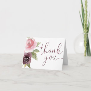 burgundy blush rustic floral thank you card