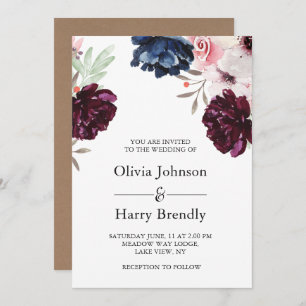 Burgundy Blush Rustic Kraft Floral Wedding Invitation