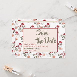 Burgundy Blush Sage Roses Pattern Save the Date  Invitation