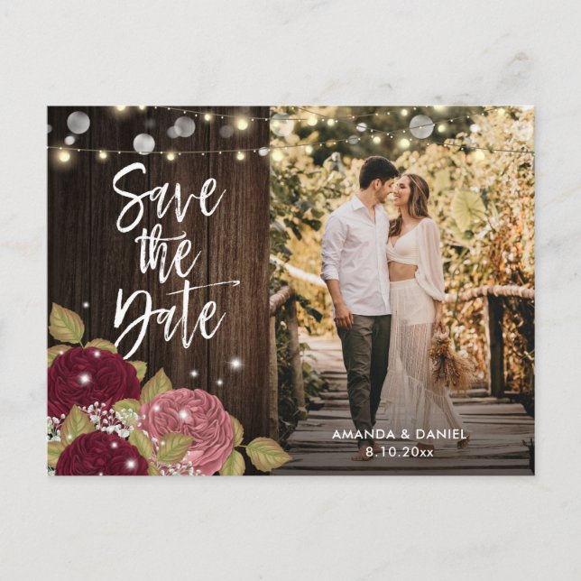 Burgundy Blush Save The Date Photo Postcards (Front)