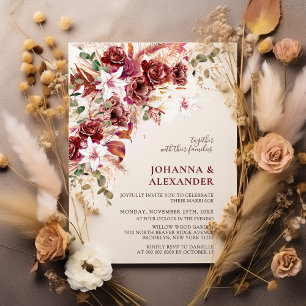 Burgundy Blush Terracotta Boho Floral Wedding Invitation