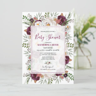 Burgundy Blush Watercolor Baby Shower Invitation
