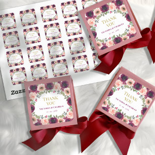 Burgundy Blush Watercolor Floral Wedding Square Sticker