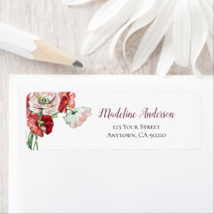 Burgundy Blush Watercolor Poppies   Return Address Label
