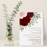 Burgundy & Blush Watercolor Roses Elegant Wedding<br><div class="desc">This beautiful wedding invitation features a lovely design with a cluster of hand painted watercolor roses in shades of burgundy, crimson red, and blush pink, along with sprigs of lavender, eucalyptus leaves and garden greenery. The layout includes right-justified text with rose gold foil script lettering. Simple yet elegant, these invitations...</div>