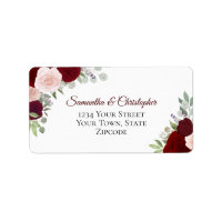 Burgundy & Blush Watercolor Roses Wedding Address