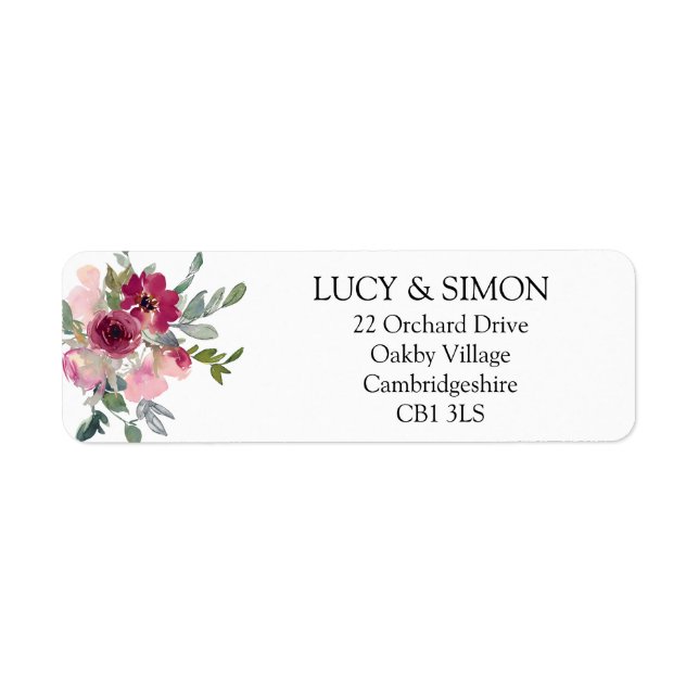 Burgundy & Blush Wedding return  Address Label (Front)