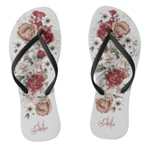 Burgundy Blush & White Roses Flip Flops