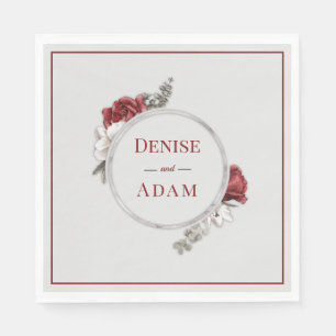 Burgundy Blush & White Roses Silver Foil Napkin