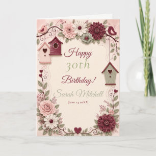 Burgundy Blush Winter Birthday Party Card