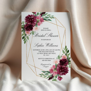 Burgundy Bohemian Floral Bridal Shower Invitation