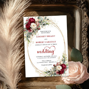 Burgundy Boho Botanical Floral Wedding Invite