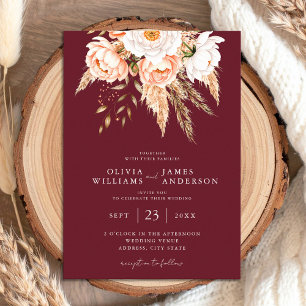 Burgundy Boho Chic Floral Wedding  Invitation