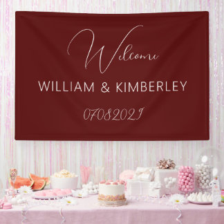 Burgundy Boho Classic Rustic Simple Modern Wedding Banner