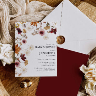 Burgundy Boho Fall Floral Baby Shower Invitation