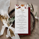 Burgundy Boho Fall Floral Wedding Menu<br><div class="desc">Boho Theme Burgundy Fall Floral Wedding Menu Cards. Designed with Watercolor Fall Florals Matching items in our store Cava Party Design</div>