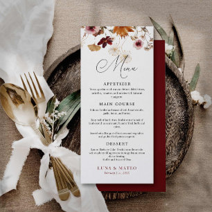 Burgundy Boho Fall Floral Wedding Menu
