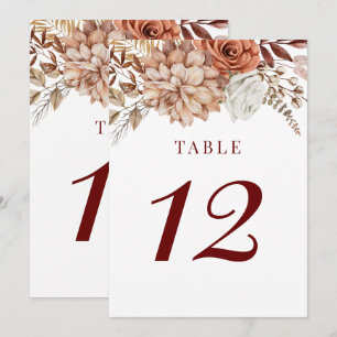Burgundy Boho Fall Floral Wedding Table Number
