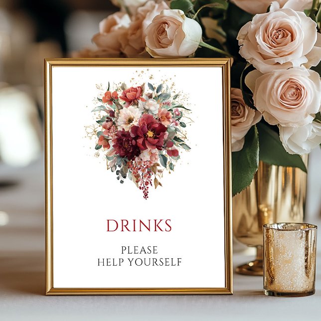 Burgundy Boho Fall Flowers Drinks Tabletop Sign (Burgundy Boho Fall Flowers Drinks Tabletop Sign

)