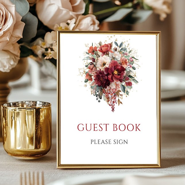 Burgundy Boho Fall Flowers Guest Book Tabletop (Burgundy Boho Fall Flowers Guest Book Tabletop

)