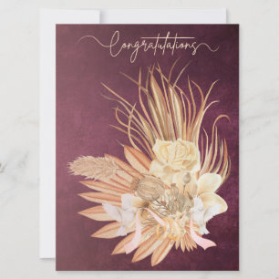 Burgundy Boho Floral Congratulations Wedding Card