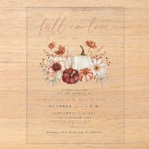 Burgundy Boho Floral Fall in Love Wedding Acrylic Invitations