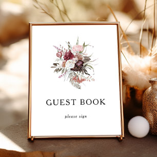 Burgundy Boho Floral Guest Book Sign