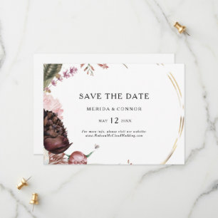 Burgundy Boho Floral Horizontal Save the Date