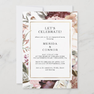 Burgundy Boho Floral Let's Celebrate Invitation