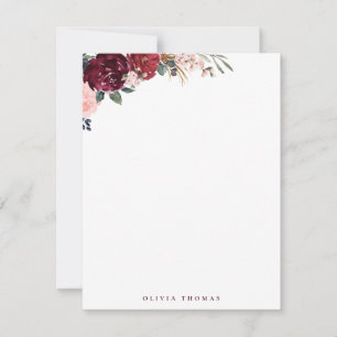 Burgundy boho floral personalised Stationery Card