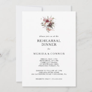 Burgundy Boho Floral Rehearsal Dinner Invitation