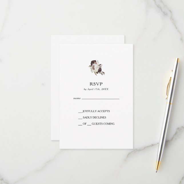 Burgundy Boho Floral RSVP Card (Front/Back In Situ)