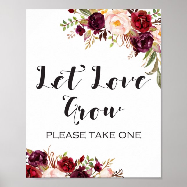 Burgundy Boho Floral Sign - Let Love Grow (Front)