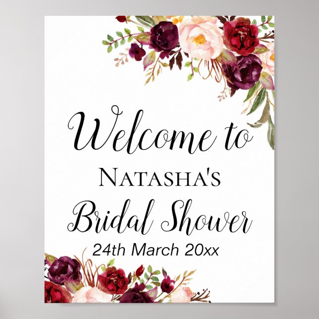 Burgundy Boho Floral Sign -  Welcome Sign (Front)