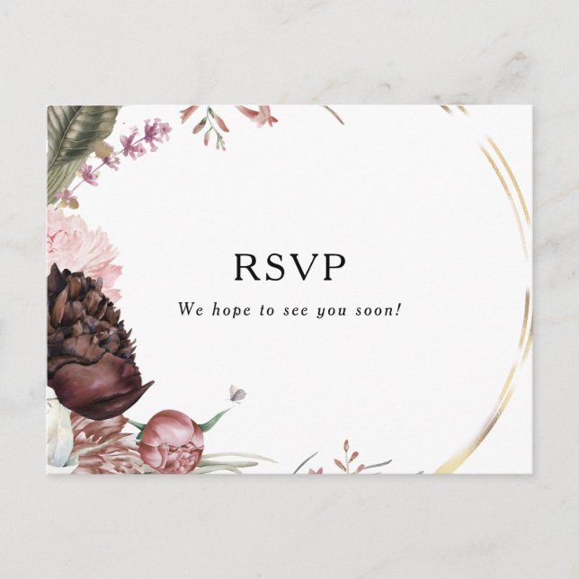 Burgundy Boho Floral Song Request RSVP Postcard (Front)
