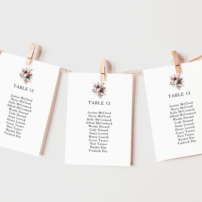 Burgundy Boho Floral Table Number Seating Chart (Creator Uploaded)