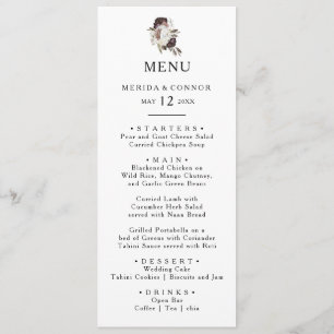 Burgundy Boho Floral Wedding Dinner Menu