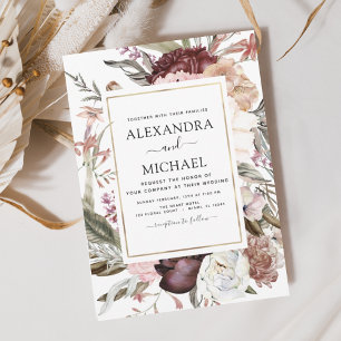 Burgundy Boho Floral Wedding Invitation