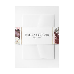 Burgundy Boho Floral Wedding Invitation Belly Band