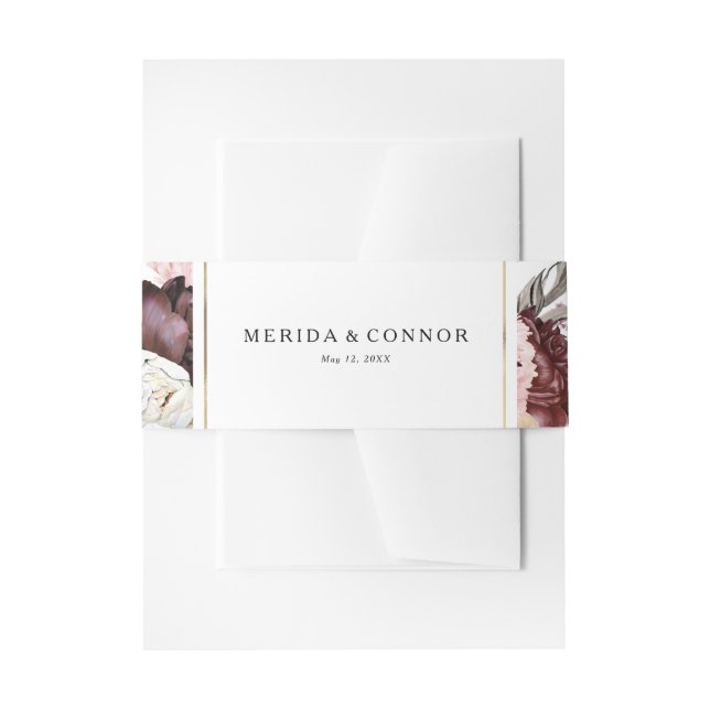 Burgundy Boho Floral Wedding Invitation Belly Band (Front Example)