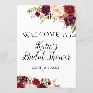 Burgundy Boho Flower Welcome Sign 5x7" Size Invitation